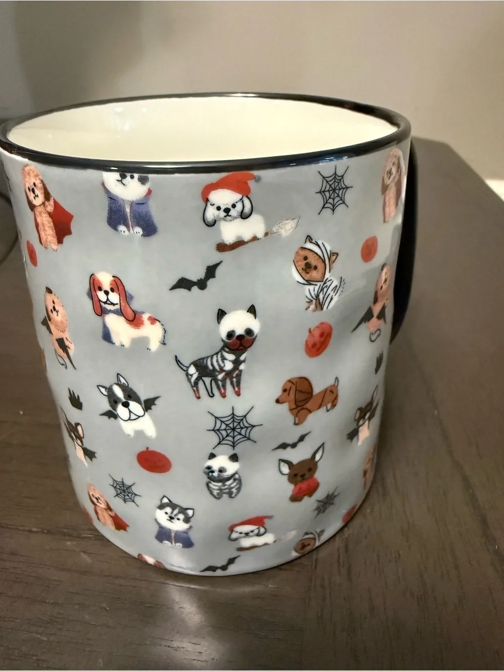 NWT Halloween Cute Dog Pattern Ceramic Mug in Light Gray with Black Handle
